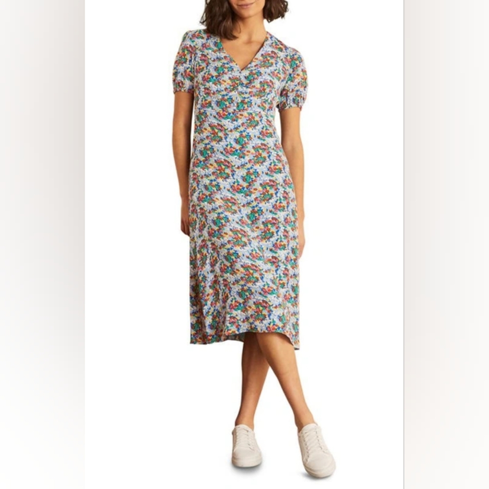 Boden Tessa Floral Print Midi Dress, Blue Ditsy Field/Multi, Size US 4
